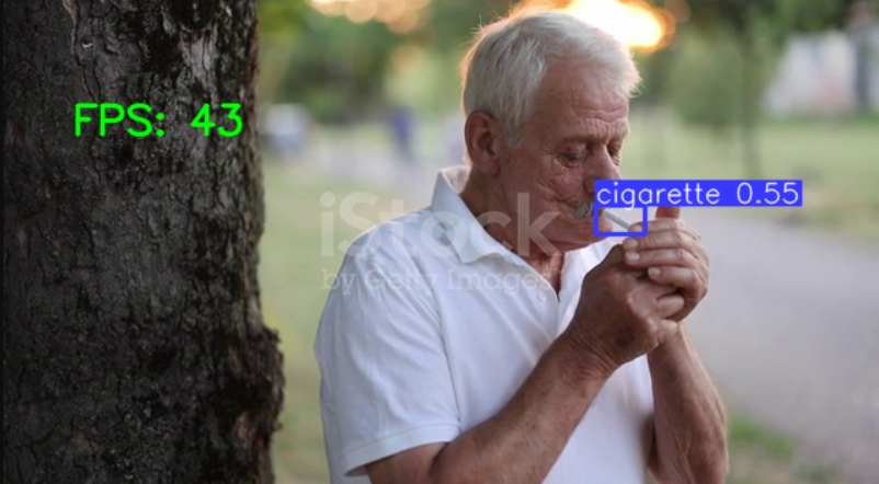 YOLOv8 detecting cigarette smoking in a video frame